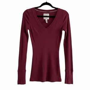 Vintage Y2K Abercrombie & Fitch Maroon Ribbed V-Neck - Elena Gilbert Core - M